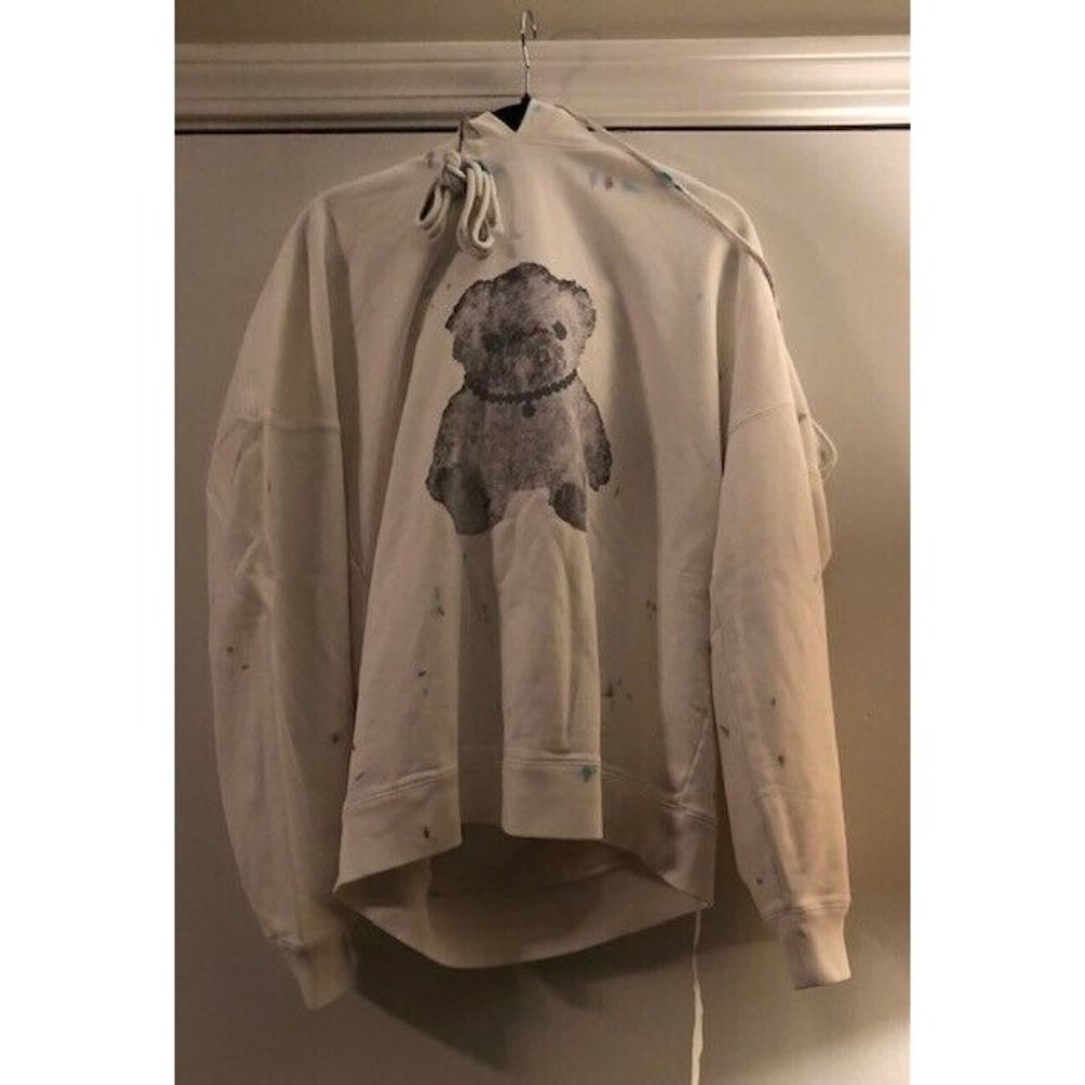 NWT $850 WE11DONE WHITE HOODIE PEARL NECKLACE TEDDY REFLECTIVE US SZ MEDIUM - Picture 7 of 10